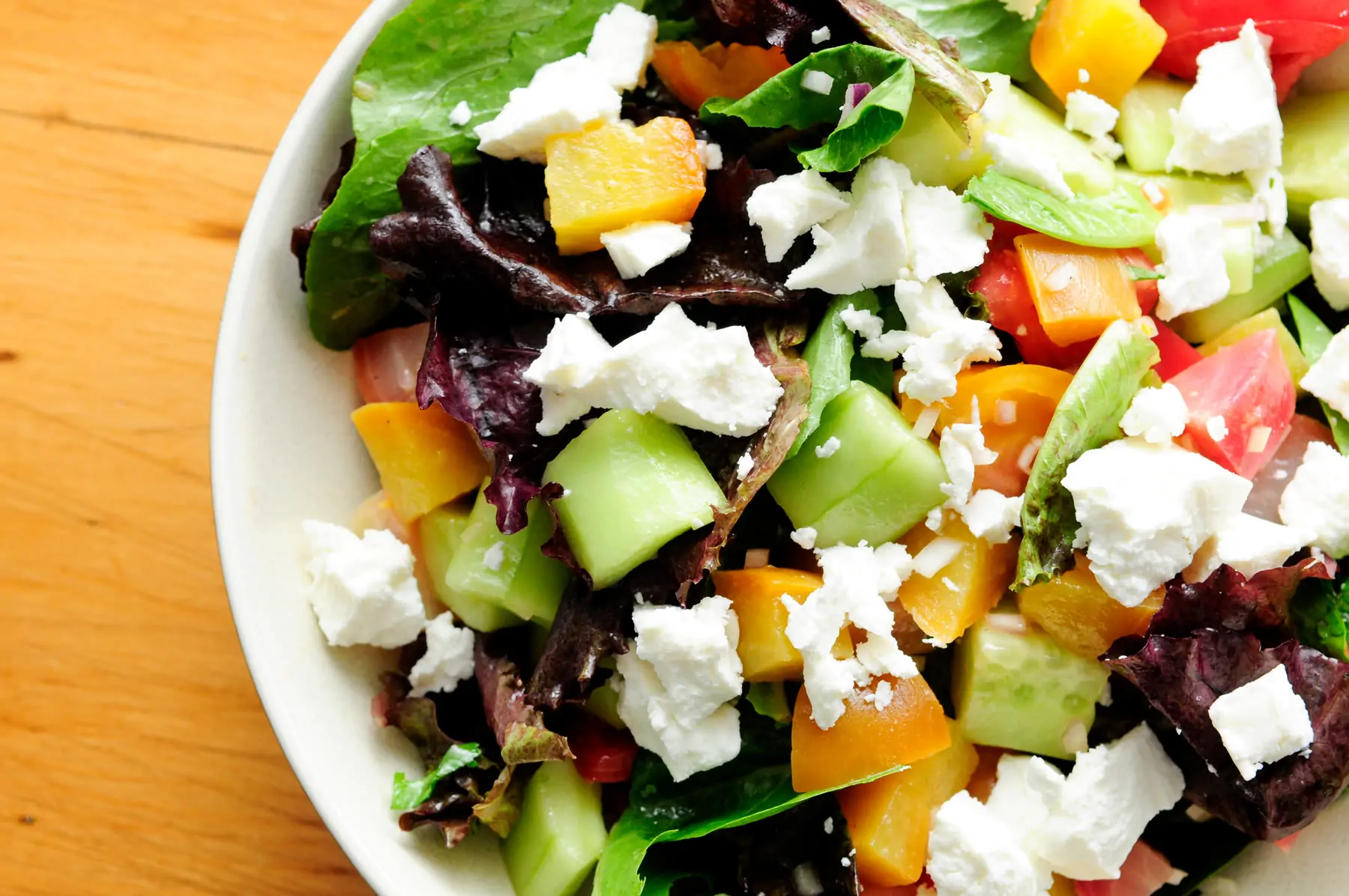 Salad with feta cheese and vegetables