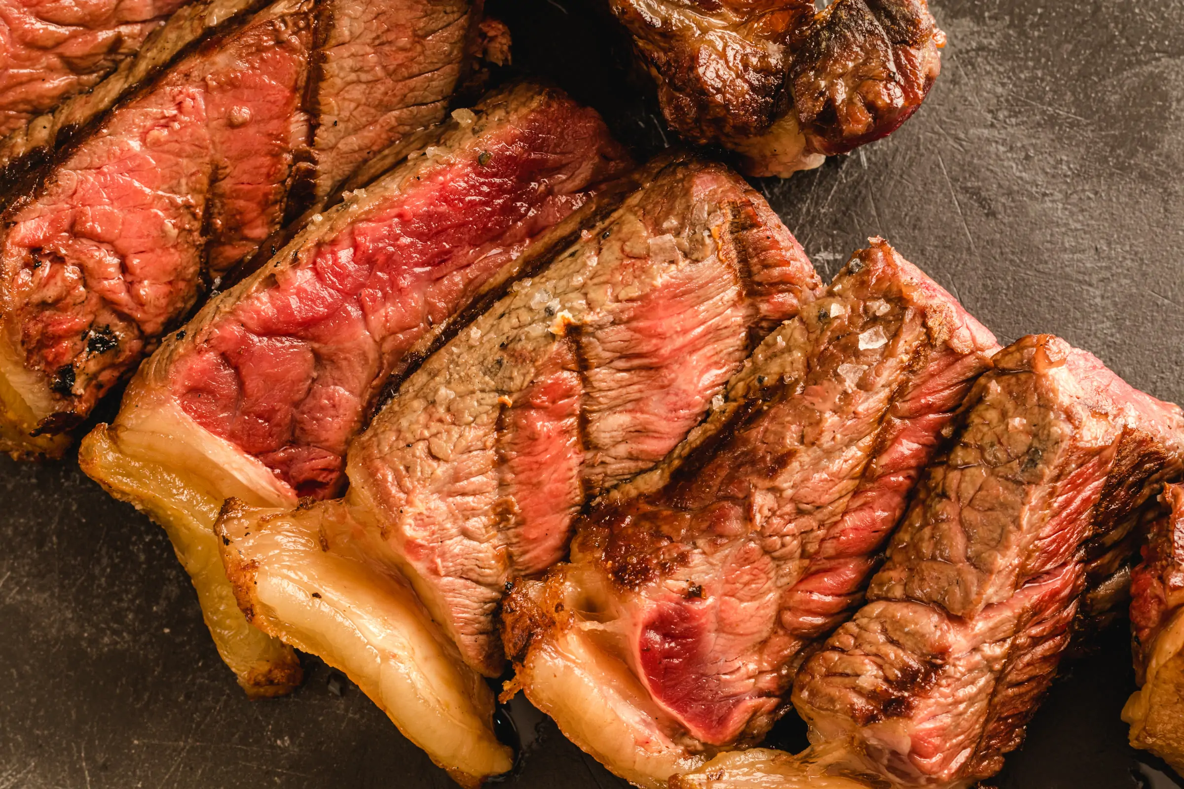 Sliced grilled beef, medium rare